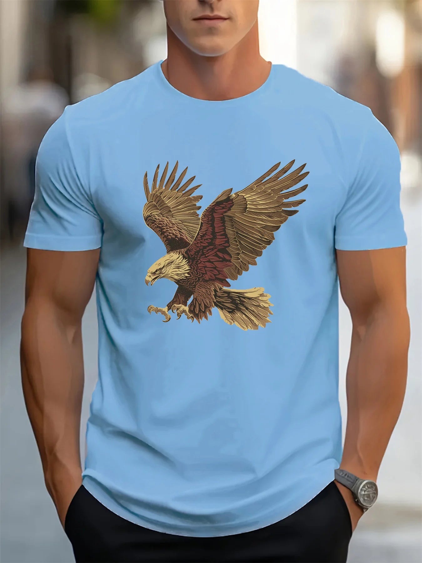 🦅 Men’s Summer 100% Cotton Casual T-Shirt,Eagle Print | Loose Fit | Round Neck | Breathable Comfort