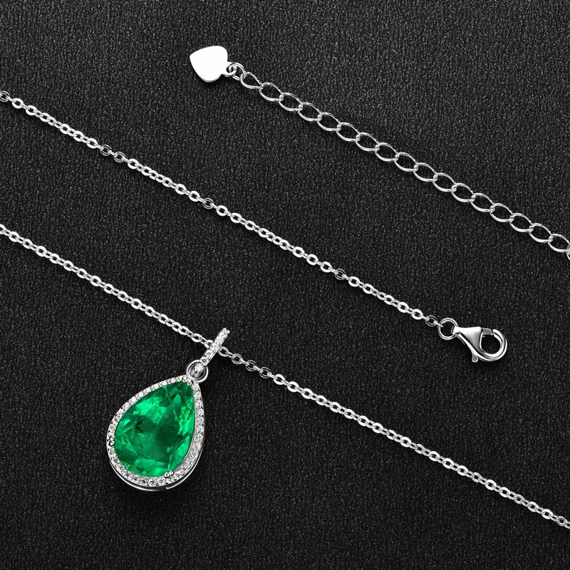 Lnngy Collar Plata 925 Sterling Silver Necklace Pear/Oval/Round Cut Artificial Emerald Pendant Necklaces for Wedding Jewlery