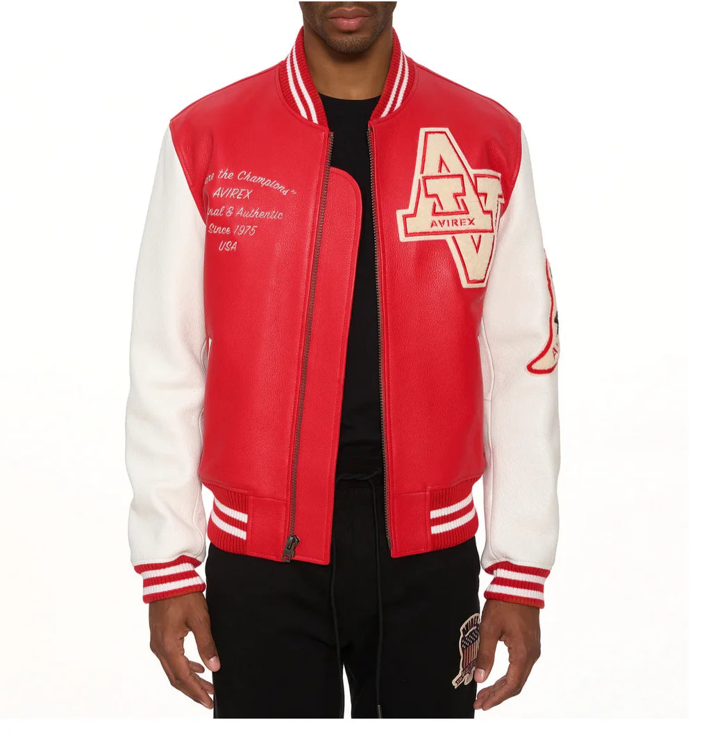 Men's Real Leather Jacket with Embroidery thicken first layer cowhide leather Leather Winter Classic Warm Baseball outfits Coat