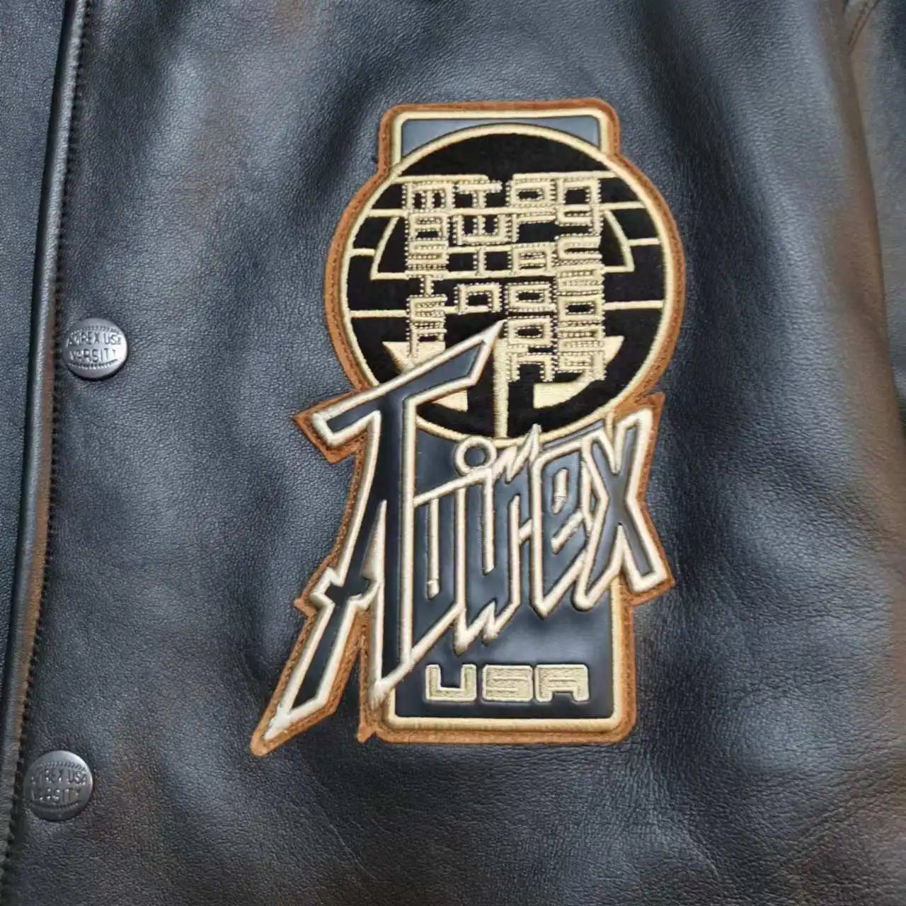 AVIREX fall new jacket men's European antique sheepskin jacket LIMITED EDITION TWIN DRAGON JACKET casual leather jacket tops