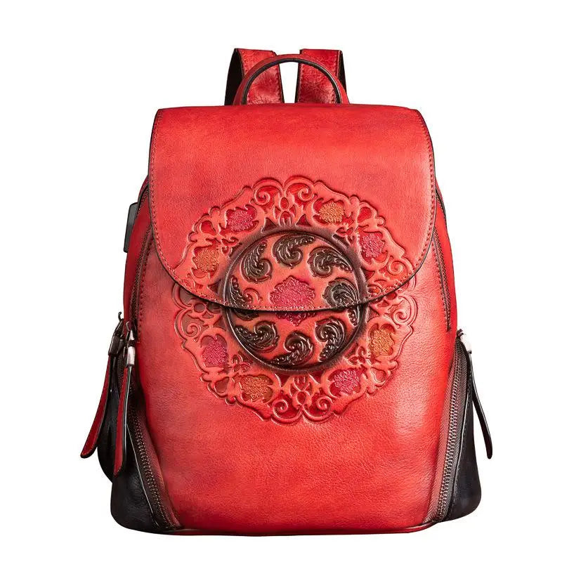 MOTAORA Fashion Backpack Retro Genuine Leather Backpacks For Women New Handmade Embossed Vintage Bag China Style Backpack Ladies