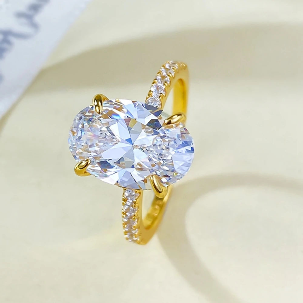 18K Gold Plated 925 Sterling Silver Oval Sapphire Ring – Classic Wedding & Engagement Jewelry for Women