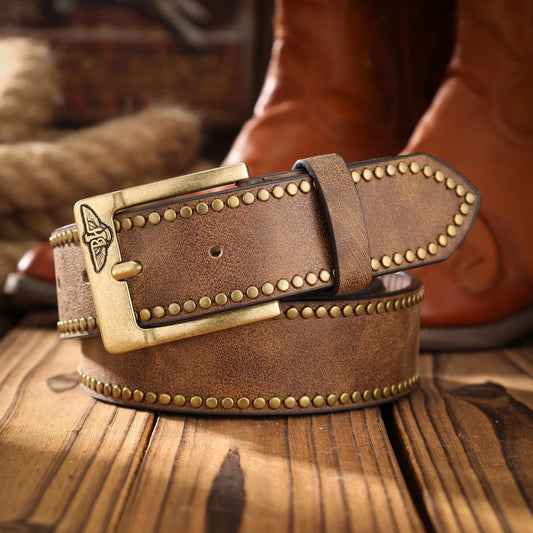 A men's and women's casual retro belt Western style! PU leather belt with metal buckle, suitable for daily work wear