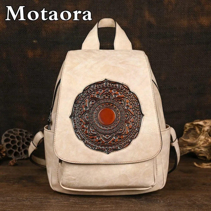 MOTAORA 2025 New Retro Women Bags Designer Leather Luxury Backpack For Woman Large Capacity Bag Women's Stylish Travel Backpacks