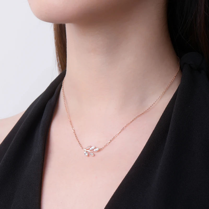 Lnngy Certified GRA Marquise Cut Moissanite Leaf Pendant Necklace Real Silver Chain 925 For Women Exquisite Neck Jewelry Gift