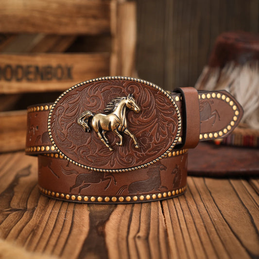 A casual, individual and retro belt, a Western-style clothing accessory, metal buckle, PU belt, suitable for both men and women
