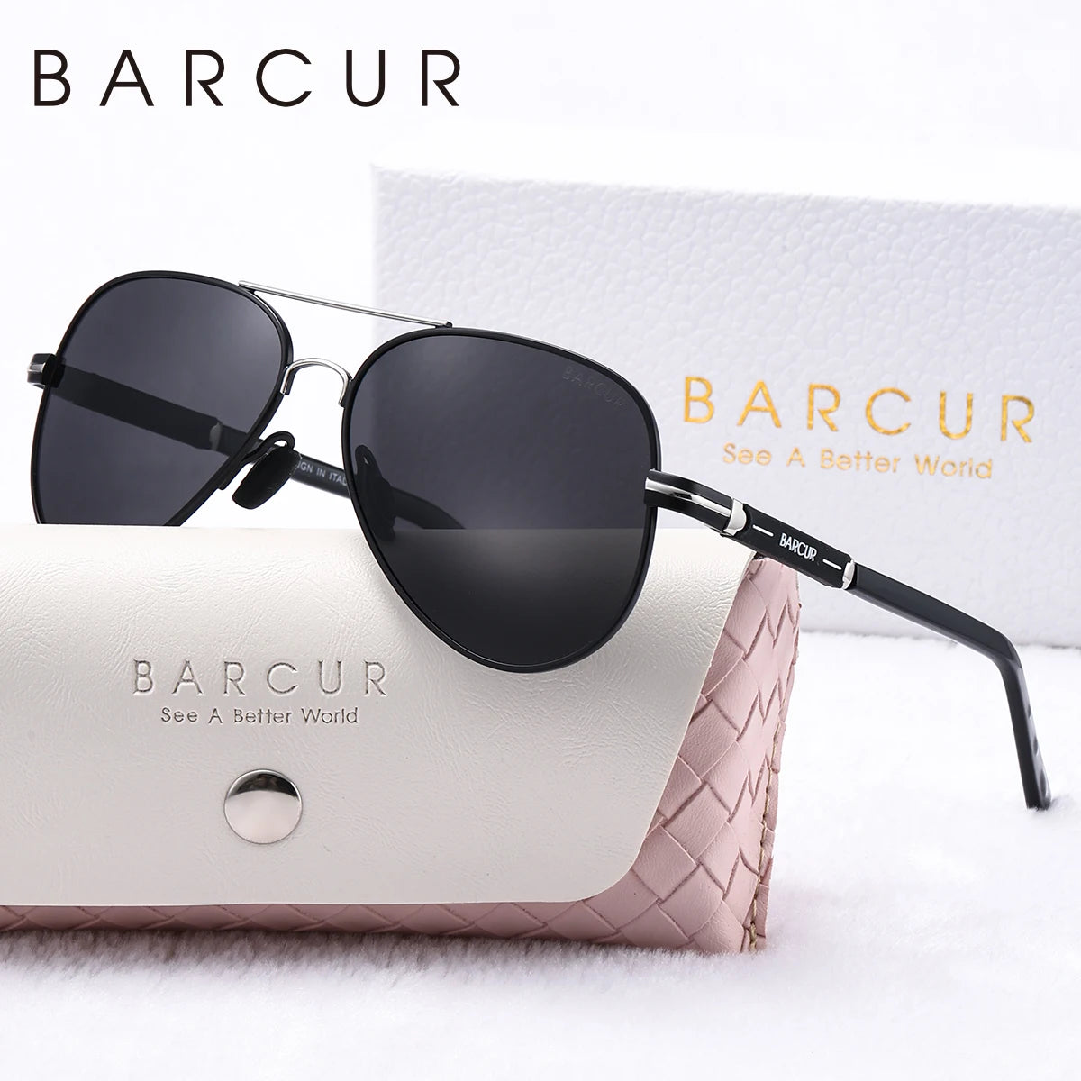 BARCUR Oversize Cool Fashion Polarized Sunglasses Double Beam Design Metal Elliptical Frame Women Sun Glasses Apparel Accessory