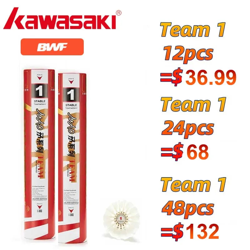 Kawasaki Team 1 Badminton shuttle Professional Tournament Level Shuttlecock Goose Feather Badminton Balls Speed 77'