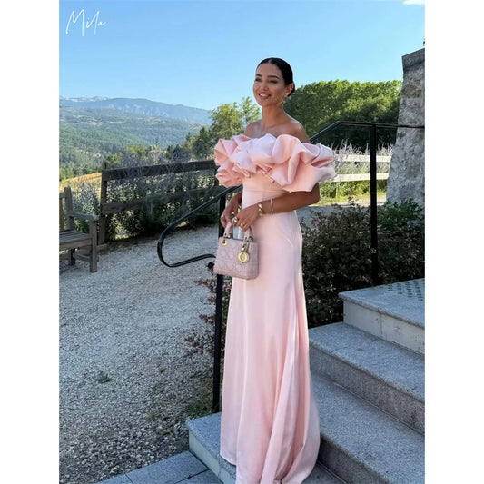 Mila 3D Flower Off The Shoulder Wedding Party Dress 2025 Mermaid Stain Customized Evening Dresses Pink Zip vestidos de fiesta