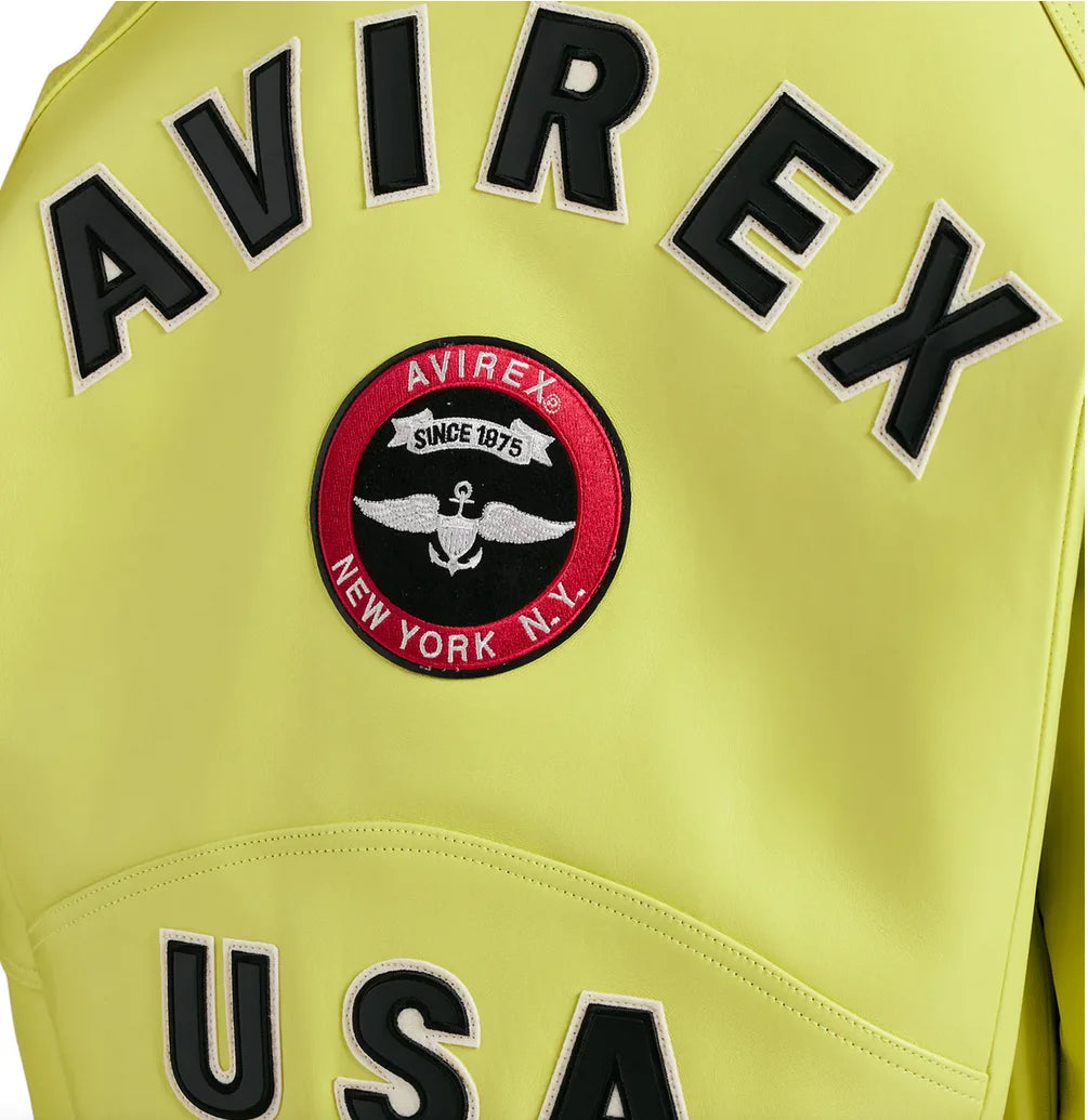 Avirex STADIUM JACKET varsity jacket in 100% antique European lamb leather Men's Spring 2025 New Leather Baseball Jersey coats