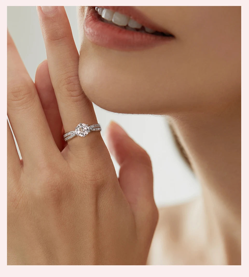 GRA Luxury 1CT Certified Moissanite Diamond Gemstones Rings for Women Real 925 Sterling Silver Wedding Gorgeous Fine Jewelry