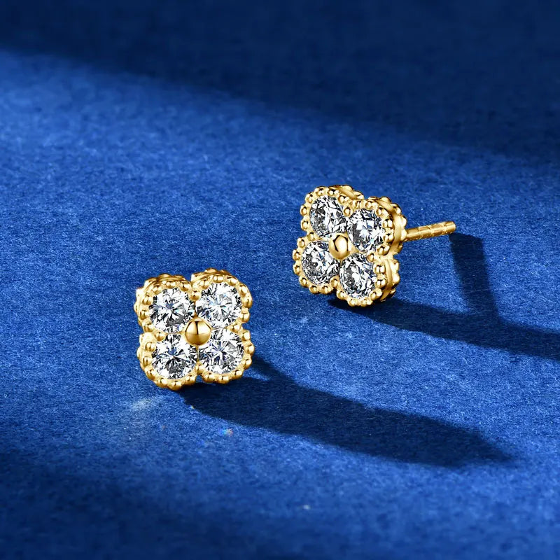 18k Gold Plated 925 Silver 3mm Moissanite Necklace Earrings Bracelet Sets 3 In 1 Clover Flower Charm Jewelry Set for Women Gift