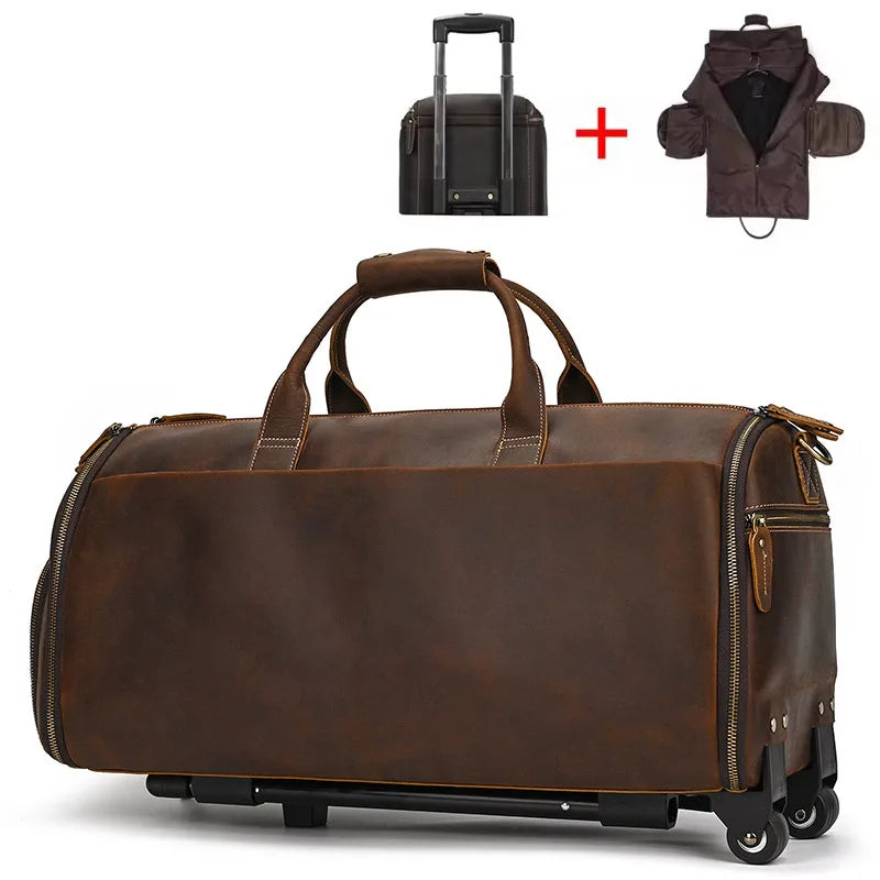 Crazy Horse Leather Folding Suit Bag Man Business Travel Bag With Shoe Pocket Clothes Cover Luggage Duffel Bag Man Bag For Suits