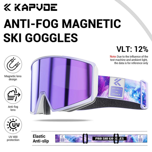 KAPVOE New Ski Snowboard Mask Goggle Men Women UV400 Protection Snow Glasses Magnetic Attraction Anti-Fog Skiing Goggles Adult