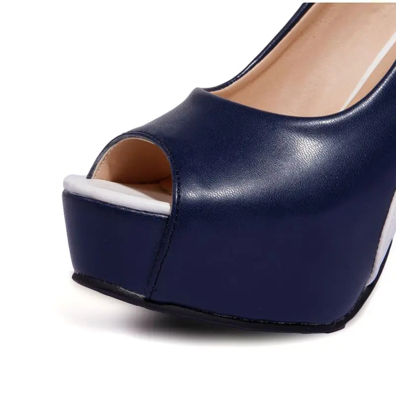 REAVE CAT Sexy Women’s Peep Toe Sandals 10cm High Square Heel Platform Slip-On Party Shoes Plus Sizes EU 32-50 Mixed Colors