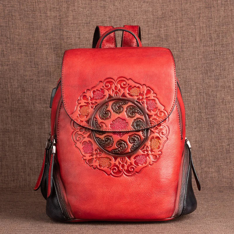 MOTAORA Fashion Backpack Retro Genuine Leather Backpacks For Women New Handmade Embossed Vintage Bag China Style Backpack Ladies