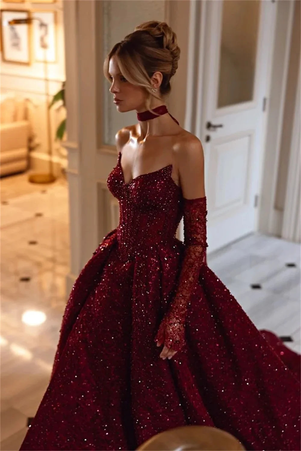 Mila Customized Sweetheart Neck Princess Evening Dresses Side High Split Party Dresses Detachable Sleeves Prom Dresse 2025