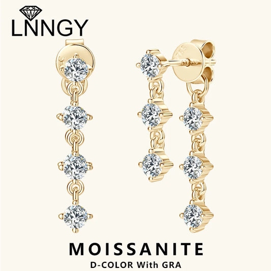 Lnngy 3mm Moissanite Drop Earrings 925 Sterling Silver Tassel Chain Earring For Women Girls Wedding Party Charms Jewelry Gift