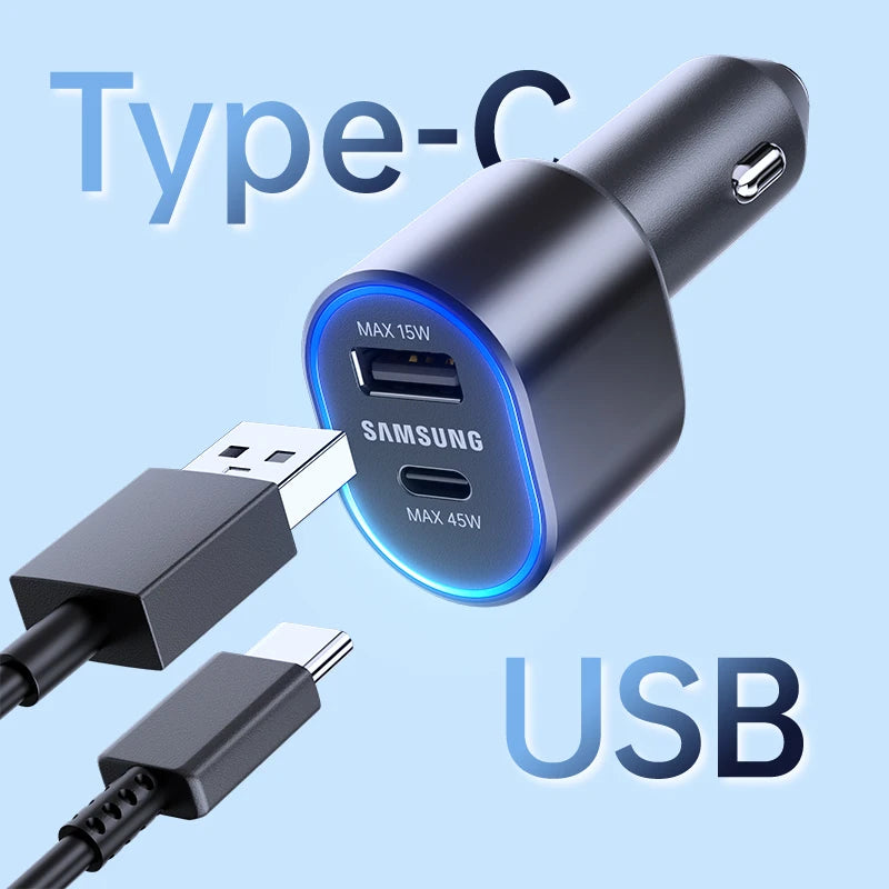 60W Samsung USB Type C Car Charger PD Super Charging Galaxy S25 S24 S23 S22 Ultra 45W 15W Charger Samsung Z Fold 5 4 Flip in Car