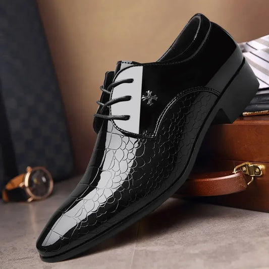 Men PU Leather Pointed Toe Slip-On Dress Shoes – Formal Oxford Style, Large Sizes