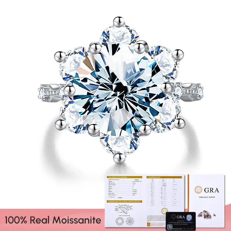GRA 100% Real 5CT Big Moissanite Diamond Classical Sunflower Ring for Women Gift 925 Sterling Silver Wedding Luxury Fine Jewelry