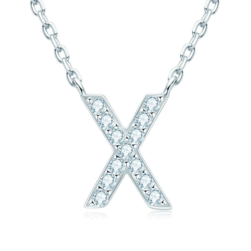 Lnngy Colar Prata 925 Sterling Silver A-Z Alphabet Pendant Necklaces Initial Letter 1.4MM Moissanite Necklace for Birthday Gift