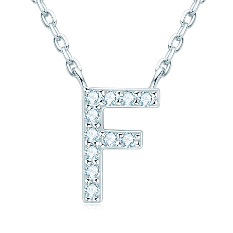 Lnngy Colar Prata 925 Sterling Silver A-Z Alphabet Pendant Necklaces Initial Letter 1.4MM Moissanite Necklace for Birthday Gift