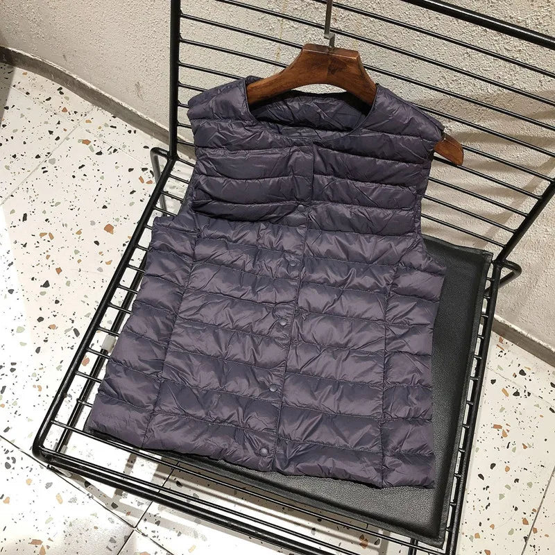Women Sleeveless Puffer Vest Women's Ultra Light Down Vest Women Two Ways Waistcoat Portable Warm Sleeveless Winter Liner