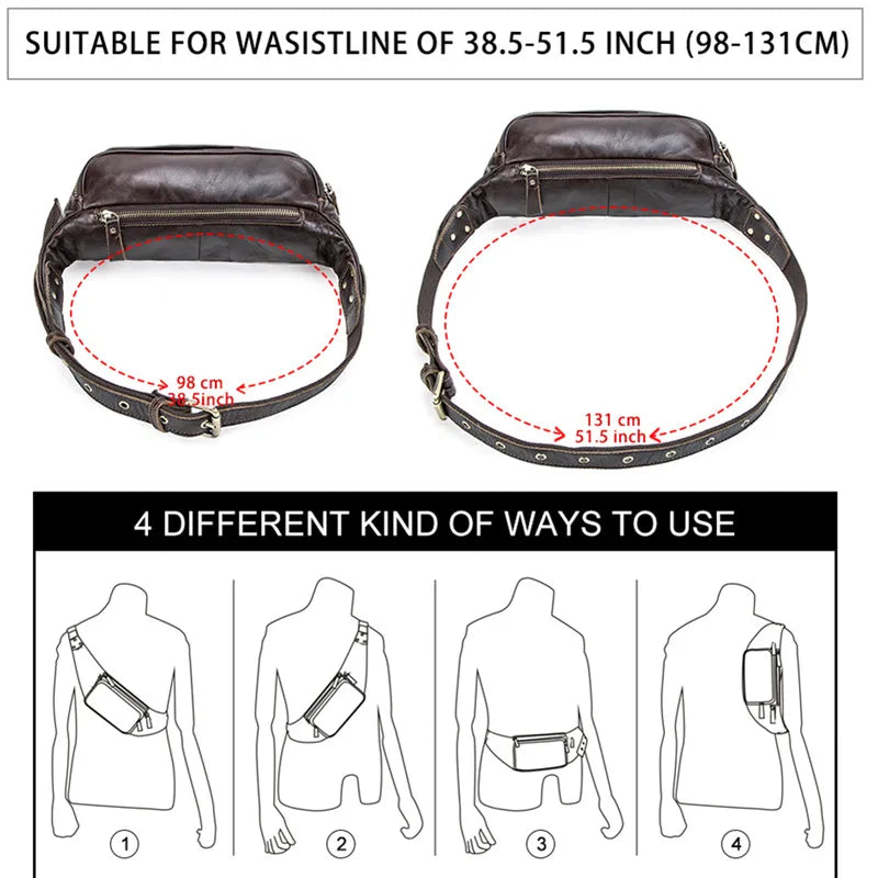 MOTAORA Men's Genuine Leather Waist Bag Multifunctional Chest Pack for Travel & Sports Anti-Theft Phone Pouch Gym Crossbody Bag