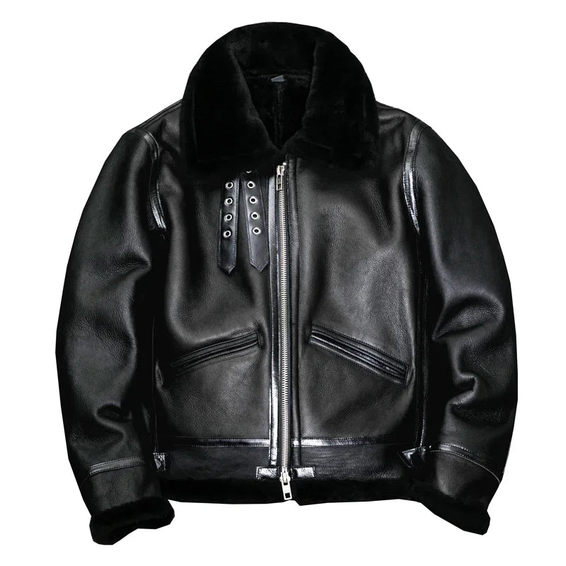 2023 New Genuine Sheepskin Leather Jacket Mens Plus Size Real Thick Sheepskin Natural Warm Coat