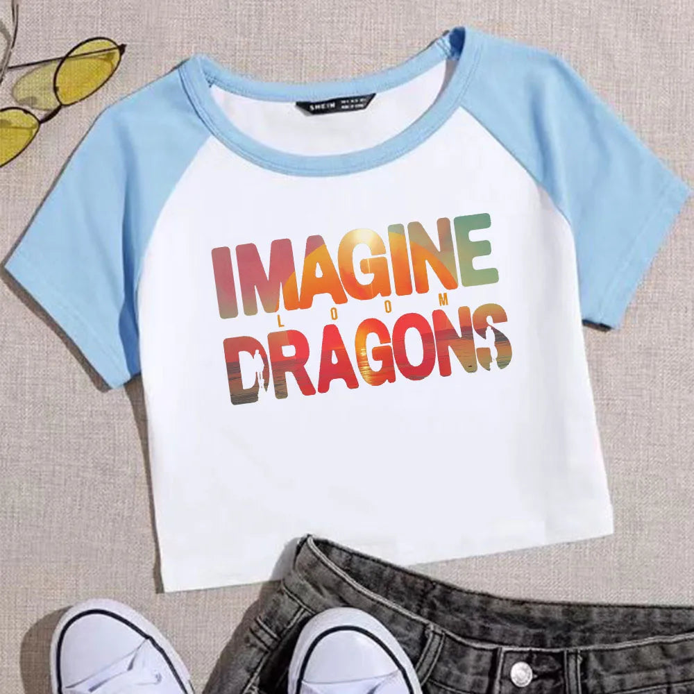 تي شيرت قصير من Imagine Dragons Loom Tour 2025 للنساء والفتيات، برقبة دائرية وأكمام قصيرة، هدية للمعجبين