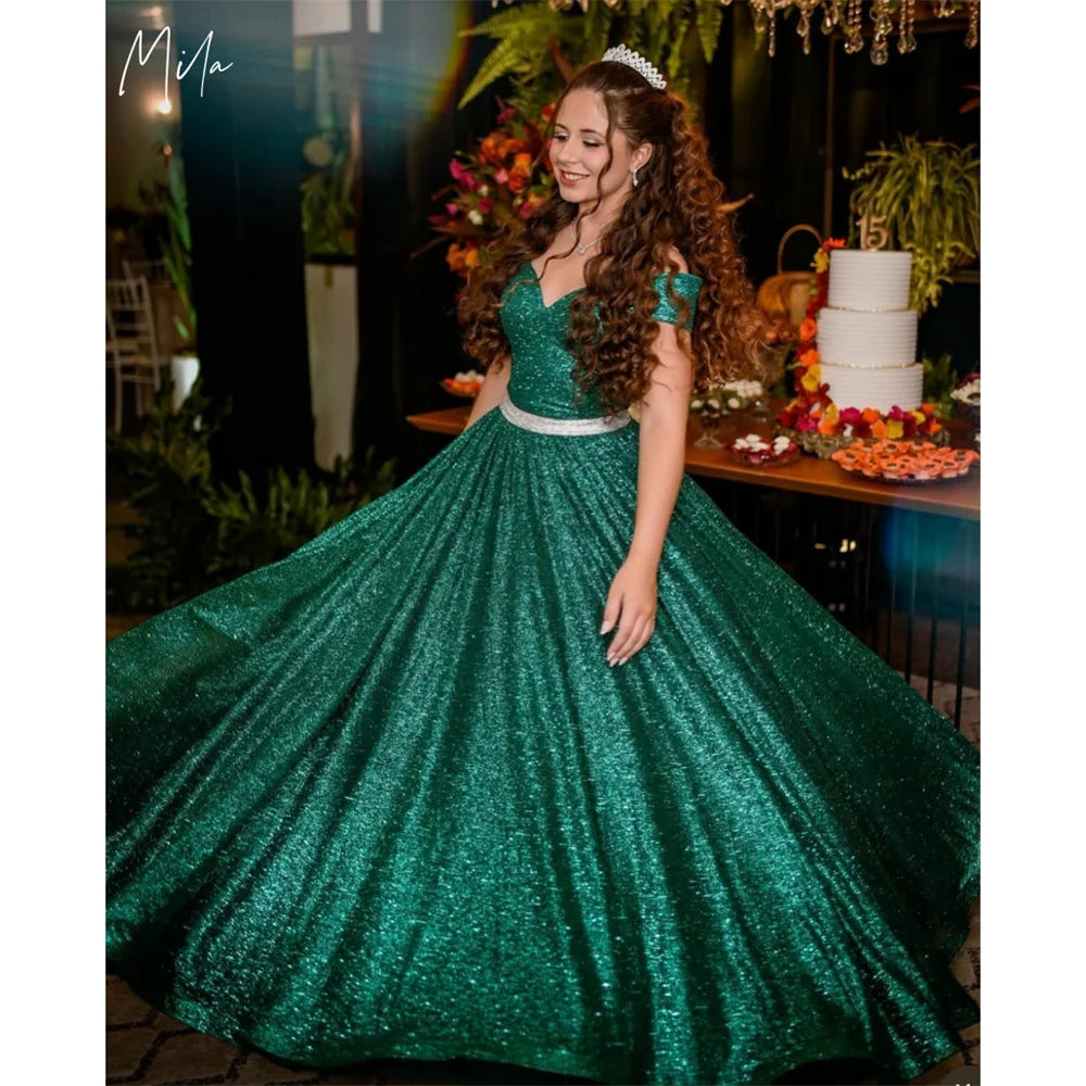 Mila Sweetheart Neck A-Line Prom Dresses 2025 Shine Sequins Evening Dresses Floor-Length Ball Gown Customized Party Dresses