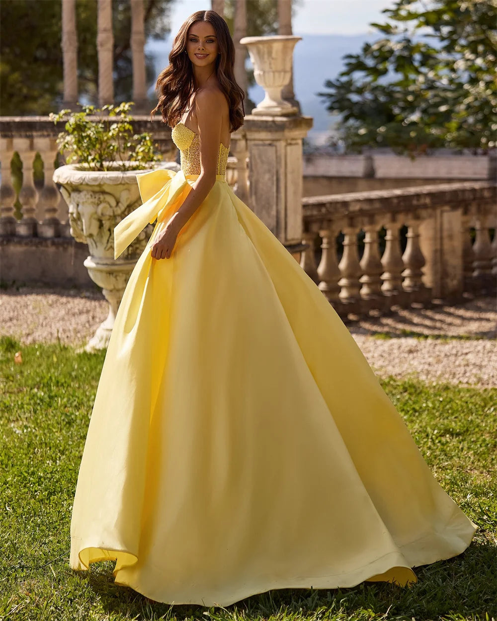 Mila Strapless A-Line Prom Dresses 2025 Sleeveless Beaded Corset Evening Dresses Elegant Bow Straps Customized Party Dresses