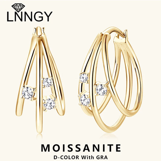 Lnngy Exquisite Multilayer Circle Earrings For Women 925 Sterling Silver Bling Moissanite Huggies Hoop Earring Fashion Jewelry