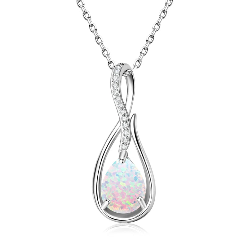 Lnngy 925 Certified Silver Chains Necklace Oval/Round/Marqusie Pear Cut White Opal Pendant Necklaces for Women Collar Mujer