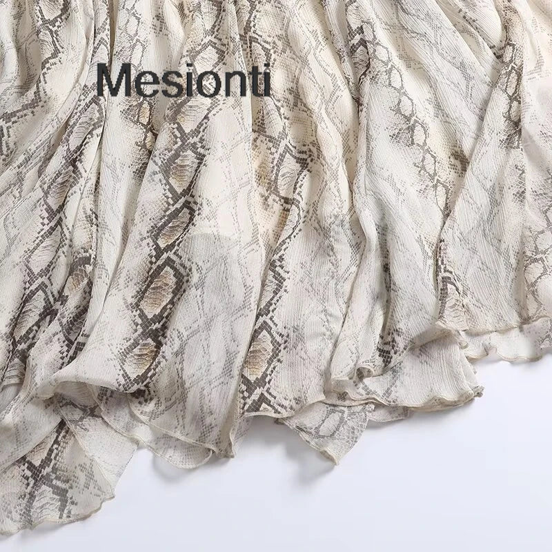 Female Serpentine Print Wide Swing Skirt Woman New Fashion Elegant Long Skirts For Women 2025 Evening Party Skirts