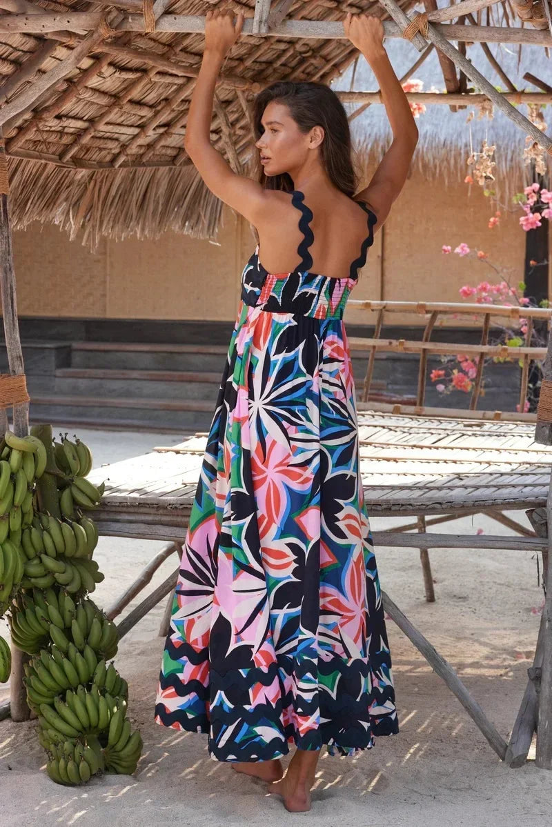EuroWave Eleganza Dress – Summer 2025 A-Line Printed Maxi