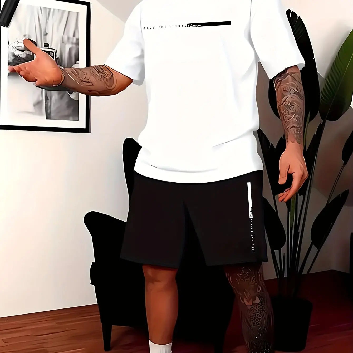 Men’s Summer Casual Two-Piece Set,Paris Letter Print | Oversized Loose Fit | T-Shirt + Shorts | Lightweight Comfort