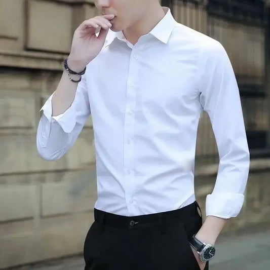 Trendy Long Sleeve White Shirt For Men Autumn Fashion Slimming Business Casual Korean Style Professional Attire