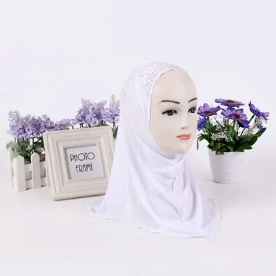 Amira-Muslim Girls Headwear with Diamond Tassel Islamic Prayer Headscarf Arab Soft Wrapped Scarf Plain Shawls Middle East