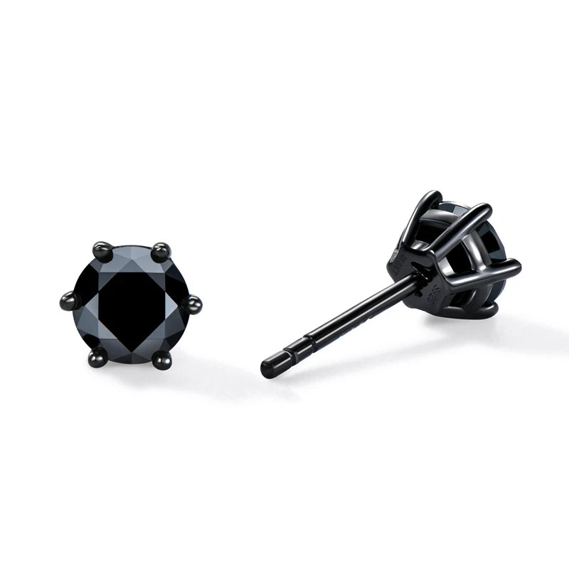 Lnngy Pass Diamond Test 5mm 6.5mm Black Moissanite Stud Earring 925 Sterling Silver 6 Claws Piercing Earrings for Women Men Gift