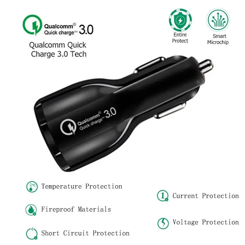 شاحن سيارة عالي الجودة 3.1 أمبير بمنفذين USB 12-24 فولت، مقبس ولاعة سجائر QC3.0، محول شحن سريع للهواتف iPhone وSamsung