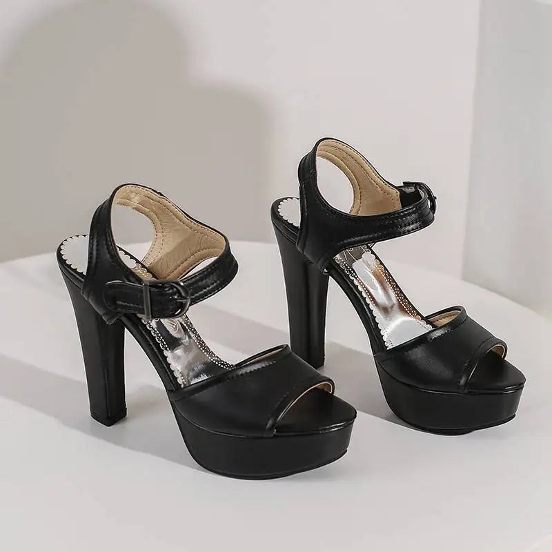 Women’s ORCHA LISA Peep Toe Chunky Heel Sandals – 12 cm Heel, 3 cm Platform, Plus Sizes 33 to 50