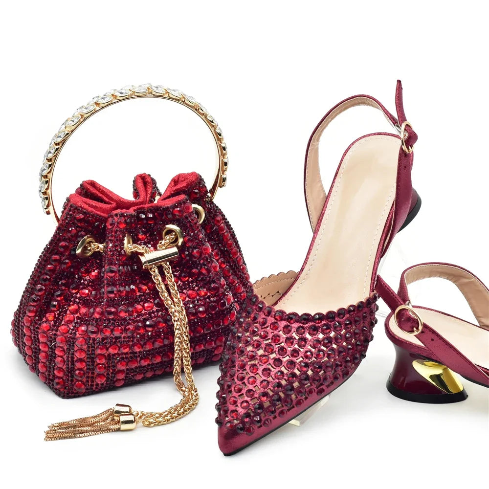 New Arrival Pointed Toe Women Sandals Shoes and Bag Set for Ladies Wedding Party Pumps Italian Shoes and Bags Matching Set