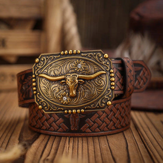 A Western-style PU leather belt for both men and women, a classic and casual retro belt