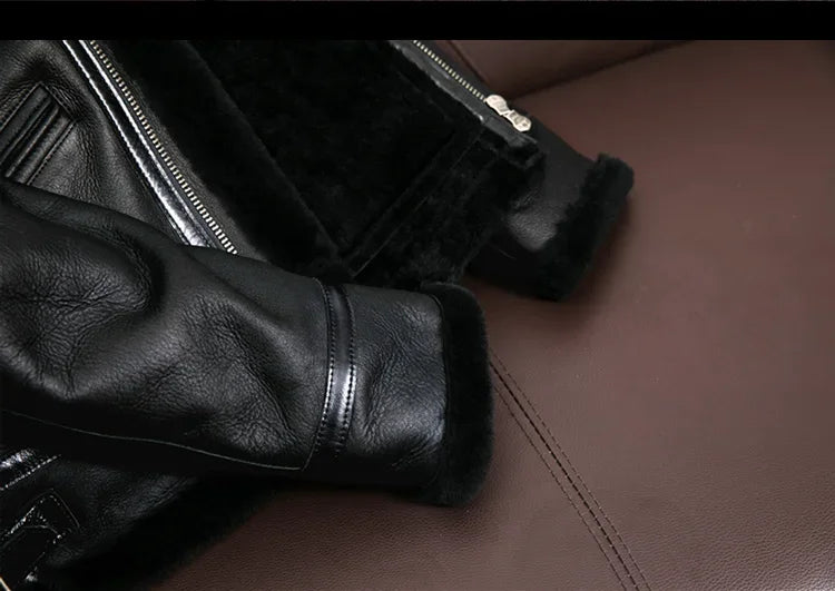 2023 New Genuine Sheepskin Leather Jacket Mens Plus Size Real Thick Sheepskin Natural Warm Coat