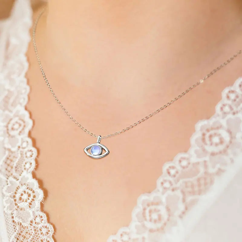 Lnngy Collier Argent 925 Sterling Silver Clavicle Necklace Round Moonstone Artificial Gemstone Pendant Necklaces For Women Gift