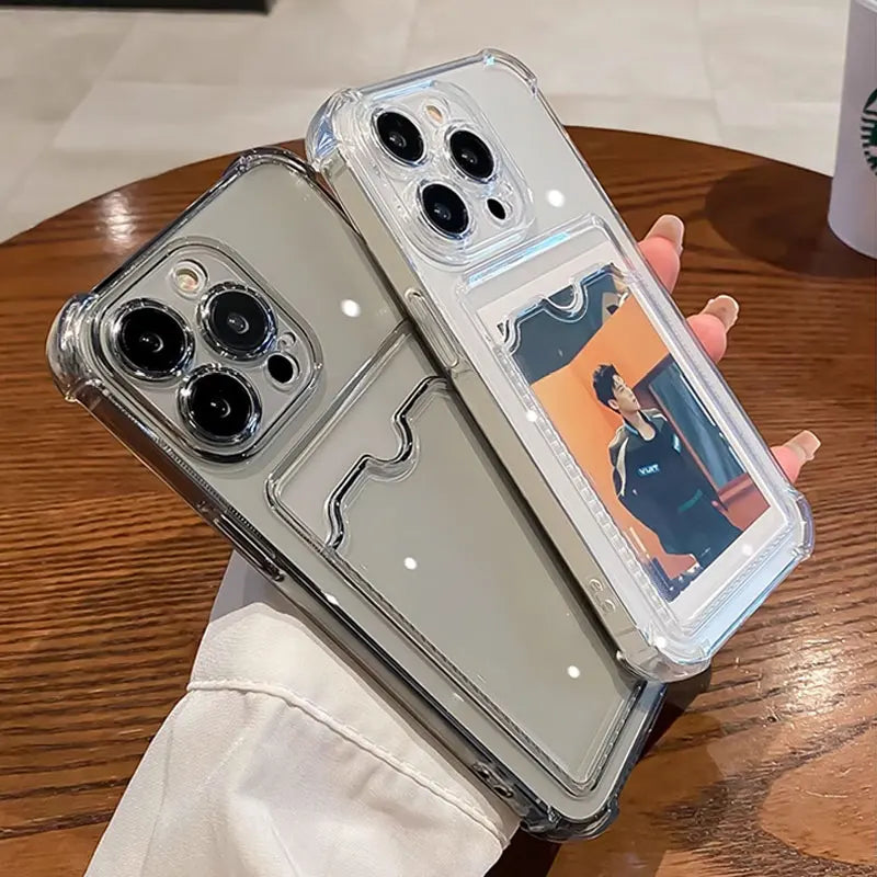 Wallet Card Holder Clear Soft Case For iPhone 11 13 12 14 15 16 Pro Max X XSMax XR 7 8 Plus SE 2022 Transparent Card Slots Cover