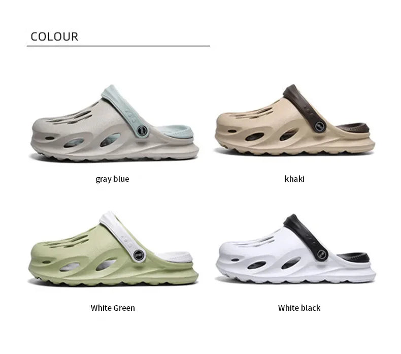 Summer Men's Fashion Beach Sandals Clogs Thick Sole Slipper Waterproof Anti-Slip Sandals Flip Flops Non-slip Soft EVA Hole Shoes