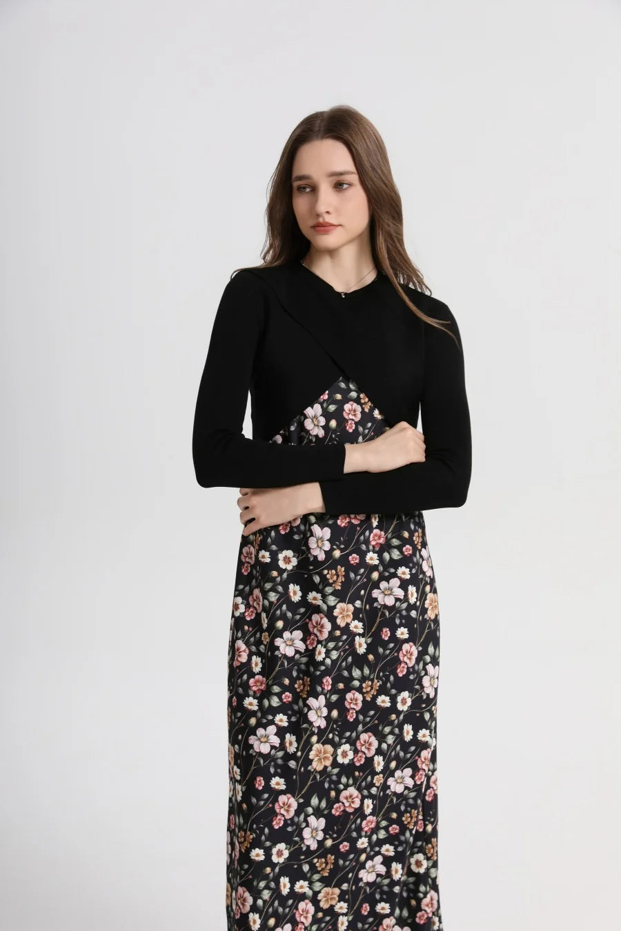 AS 2025 Spring/Summer Elegance Satin Maxi Dress & Knitted Top Set